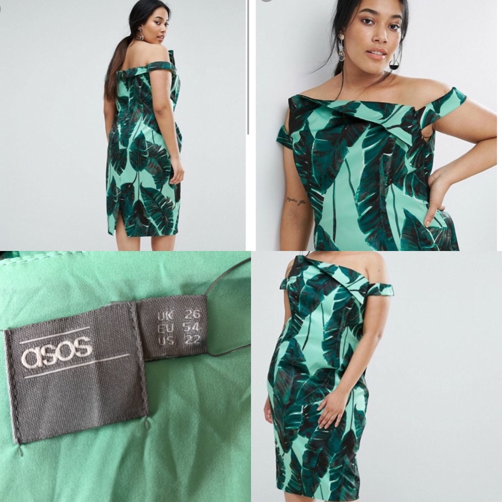 ASOS Curve Palm Leaf Hitchcock Midi Pencil Dress